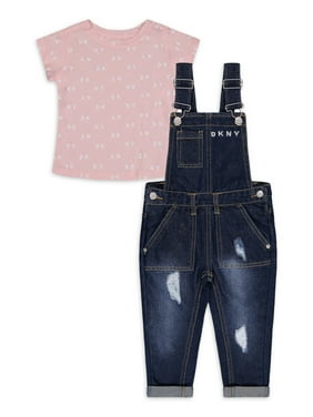 Stretch Denim Jeans Overalls with Short Sleeve T-Shirt DKNY Toddler Boys/’ Overall Set